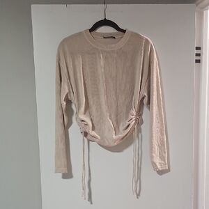 Zara Cream Long Sleeve Ruched Sweatshirt